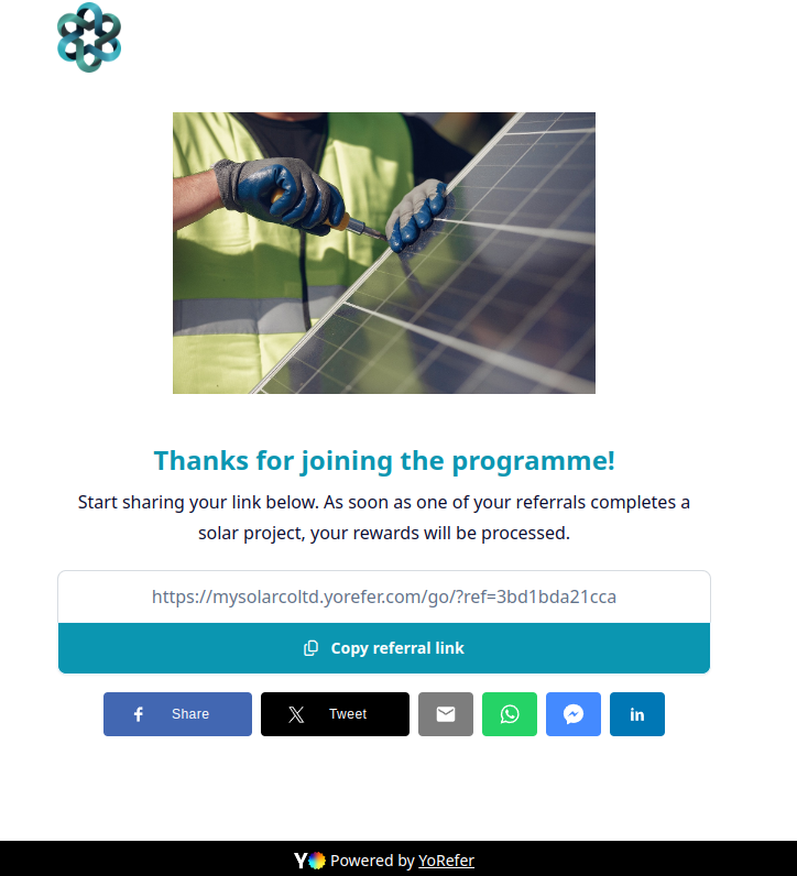 YoRefer share referral link page